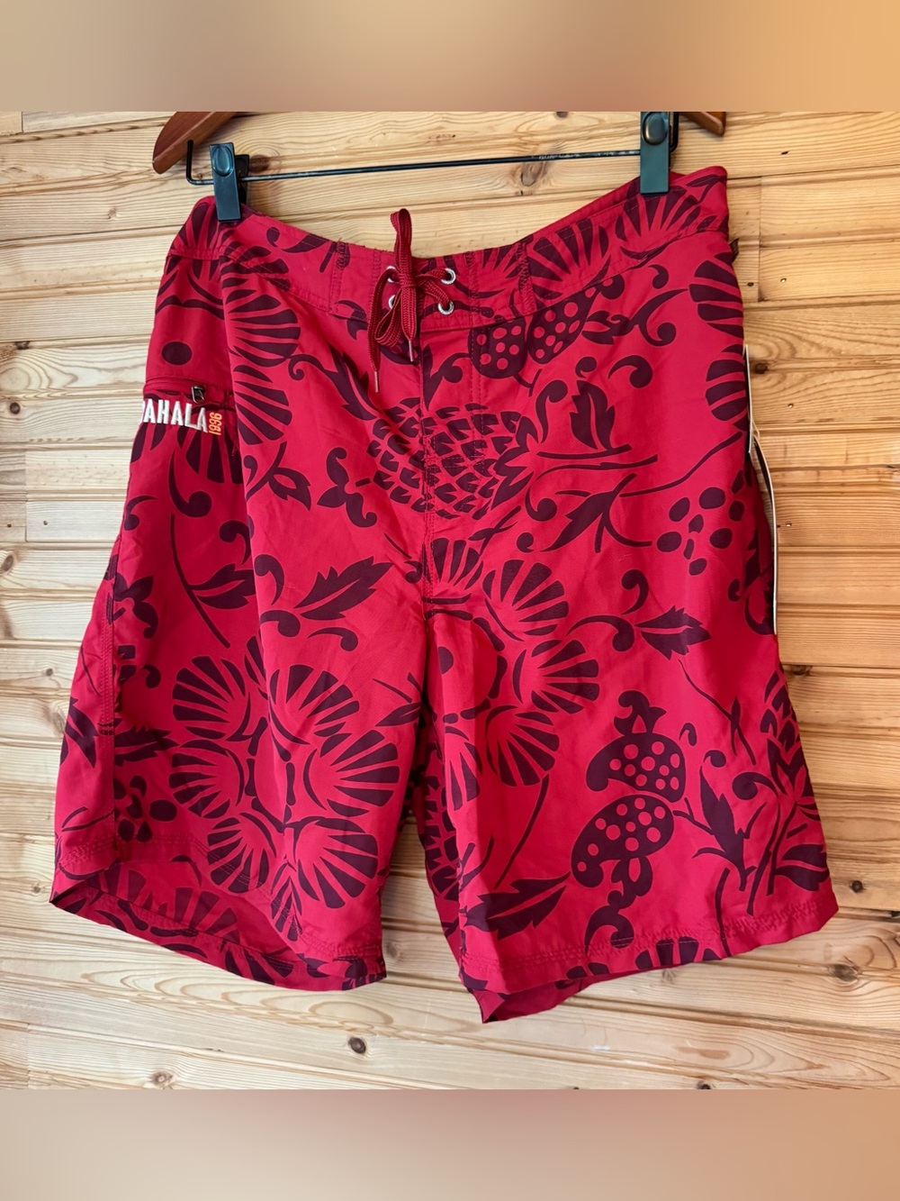 Kahala Duke Board Short Swim Trunks Red Floral 38 Tropical NWT Ocean Boat Pool